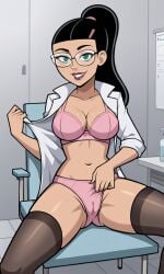 ai_generated ass athletic athletic_female bigmic145 black_hair bra breasts bust busty cleavage curvy curvy_body curvy_female curvy_figure danny_phantom doctor eyelashes female fit fit_female glasses hips hourglass_figure lab_coat labcoat long_hair nickelodeon panties paulina_sanchez ponytail teal_eyes tease teasing thick_thighs thigh_highs thighhighs thighs voluptuous waist