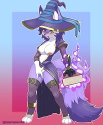 absurd_res anthro big_breasts blush bodily_fluids book breasts canid canine clothed clothing digital_media_(artwork) female finger_fuck fingering fox genital_fluids genitals gloves handwear hat headgear headwear hi_res k9player_(artist) legwear looking_down mammal masturbation nipples open_mouth simple_background solo standing stockings tail vaginal_fluids vaginal_penetration