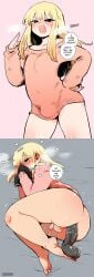1boy ai_assisted ai_generated anal_masturbation aroused ass balls bare_legs bed big_ass black_dildo black_eyes blonde_hair blush bulge bulge_through_clothing comic dildo english_text feet femboy feminine_body feminine_male foot_on_dildo hand_on_hip high_resolution highres horny laughing leaking_precum long_hair looking_at_viewer lying_on_bed lying_on_side masturbation original original_artwork original_character otoko_no_ko penis pink_sweater plain_background pointing round_ass scarabb self_upload shiny_skin simple_background sissy small_penis smelling_underwear smug sniffing_clothes sniffing_underwear steamy sweater sweater_only sweaty text thick_thighs thighs tomgirl trap watermark wide_hips