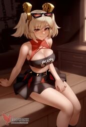 1girls 2d ai_generated ass back bangs bare_shoulders barefoot big_ass big_breasts black_panties blonde_hair burnice_white cleavage dress erophoenix feet female female_focus full_body long_hair looking_at_viewer navel pale_skin pale_skinned_female panties patreon_username red_eyes sitting skirt smile soles solo sports_bra thick thick_thighs toes twintails uncensored underwear zenless_zone_zero
