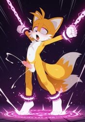 1boy aged_up ahe_gao ai_generated bound cum cumming ejaculation feet forced_orgasm glowing_eyes half-closed_eyes hypnosis magic magic_bondage magic_circle magical_stimulation male male_only miles_prower miles_tails_prower moaning_in_pleasure multiple_orgasms penis pink_eyes solo sonic_(series) sonic_the_hedgehog_(series) standing tails tails_the_fox