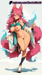 1girls 2025 ahri ai_generated animal_ear_fluff animal_ears artist_name blue_eyes breasts breasts breasts bust chest choker electroworld exposed_nipples female fox_ears fox_girl fox_tail gradient_hair hair_ornament hi_res high_quality high_resolution highres large_tail league_of_legends long_hair multicolored_hair multiple_tails navel nipples nipples_outside patreon patreon_username pink_hair riot_games solo stable_diffusion tail two_tails vastaya watermark wolf_tail