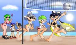2boys 4girls bacontactician beach callie_(splatoon) inkling_boy inkling_girl marie_(splatoon) nintendo oc original_character splatoon splatoon_3 squid_sisters tacticalbacon84 volleyball