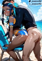 1boy ^^^ ai_generated armlet ass bangs bare_shoulders beach bent_over bikini black_hair blue_eyes blue_eyeshadow blue_hair blue_sky blush bottomless bracelet breasts chair clothed_sex clothing cloud crop_top dark-skinned_female dark-skinned_male dark_skin day doggy_style earclip earrings exhibitionism eyeliner eyeshadow female female forehead from_behind gloves grin hair_bun hoop_earrings interracial jennieart02 jewelry large_breasts long_hair looking_back makeup male medium_breasts multicolored_hair nessa_(pokemon) nude ocean outdoors patreon patreon_logo patreon_username penis pokemon pokemon_(game) pokemon_sword_&_shield ponytail public_indecency sex sex_from_behind shirt shorts single_hair_bun sky smile solo_focus sportswear standing standing_sex straight sweat swimsuit taken_from_behind tankini teeth thighs twitter twitter_username two-tone_hair vaginal_penetration water watermark wet