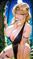 1girls ai_generated bare_arms bare_breasts bare_legs bare_shoulders bare_thighs big_breasts blonde_hair blush clothed clothing color elden_ring female female_focus female_only fromsoftware hi_res large_breasts light-skinned_female light_skin long_hair looking_at_viewer nipples queen_marika_the_eternal solo solo_female thick_thighs wienergens yellow_eyes