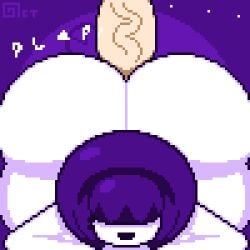 1_eye 1boy 1girls :d anal animated ass ass_clapping ass_focus clapping_cheeks cyclops face_down_ass_up female hair_ornament huge_ass male naked nude octette_(octotron2000) octotron2000 pixel_art purple_eye purple_hair sex sex_from_behind short_hair smile smiling text thick_thighs white_body wide_hips
