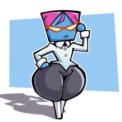 1boy blue_body clothing femboy ftm_crossgender glasses male male_only mario_(series) nastasia paper_mario pink_hair rule_63 sachasketchy solo suit super_paper_mario thick_thighs wide_hips