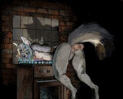 anthro burn canid canine detailed_background digital_media_(artwork) female fire forced fox from_behind_position gas gore guro jeffusherb mammal pixel_(artwork) rape rope sex snuff solo