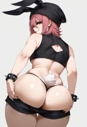 ai_generated ass big_ass brat bratty bunny_tail fat_ass hexd lifting_ass orange_eyes original_character pink_hair presenting_hindquarters showing_off teasing thick_thighs thighs thong