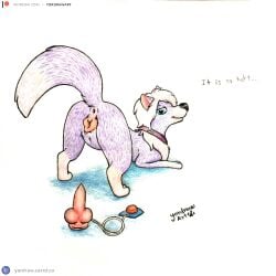 1:1 animal_genitalia animal_pussy anus ass balto_(series) black_nose blue_eyes canid canine canine_genitalia canine_pussy canine_vulva canis collar dildo dixie_(balto) domestic_dog female feral genitals hi_res mammal patreon patreon_logo patreon_username pink_dildo pink_vulva presenting presenting_hindquarters presenting_pussy presenting_vulva pussy sex_toy solo spread_legs spreading text traditional_media_(artwork) universal_studios url vulva yordraw