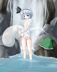 ghost hitodama myon nipples nude riku_(pixiv) riku_(rikkuru) shirt short_hair solo touhou wet wet_clothes youmu_konpaku youmu_konpaku_(ghost)