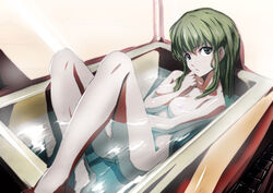 1girls bath bathroom bathtub breasts green_hair medium_breasts nanai nipples nude original short_hair solo