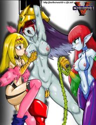 3girls bondage duel_monster elemental_hero_burstinatrix female femdom forced_yuri harpie_girl harpie_lady monster_girl multiple_girls tagme vcampan whip yu-gi-oh! yuri