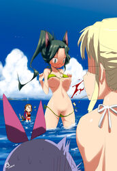 00s 2000s 2008 bikini bikini_malfunction bird blood blush breasts cigarette cloud clouds colored controller embarrassed enf female highres humiliation ling_(cg_sky) long_hair nipples nosebleed nude open_mouth original pubic_hair pussy remote_control sky smoking swimsuit tail tailwag wagging wardrobe_malfunction water