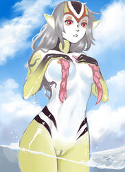 1girls alvlaug blue_submarine_no._6 breasts female grey_hair humanoid long_hair marine monster_girl mutio nipples pointy_ears pussy red_eyes uncensored underwater wet yellow_skin