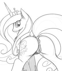 2015 alicorn anatomically_correct anatomically_correct_pussy animal_genitalia anus ass clitoris cutie_mark dock equine equine_pussy female feral friendship_is_magic hair hi_res horn long_hair mammal monochrome my_little_pony presenting presenting_hindquarters princess_cadance_(mlp) pussy reiduran smile solo wings