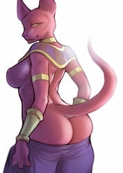 1girls ass beerus breasts clothing dragon_ball dragon_ball_super female female_only looking_back nipples presenting rhodesio rule_63 seductive solo standing tongue undressing yellow_eyes