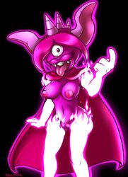 1girls areola beckoning black_background breasts clothing cyclops demon disney disney_channel female female_only fire gloves gravity_falls horn keishinkae monster nipples nude open_mouth pussy pyronica simple_background smile solo straight_hair teeth tongue tongue_out