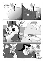 apple comic cum dialogue drooling emolga excadrill food fruit heart hi_res mammal mole_(animal) monochrome nintendo outside pokemon rodent saliva squirrel tom_smith video_games