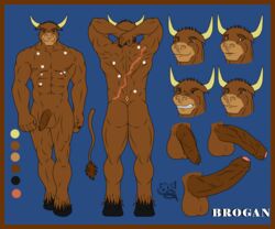 bovine cattle hunterramirez male male_only mammal model_sheet muscular penis scar smile solo uncut