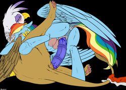 anus avian backlash91 bird blush breasts claws closed_eyes crotchboobs dildo dock double_dildo equine female feral feral_on_feral friendship_is_magic fur gilda_(mlp) gryphon hair half-closed_eyes horse mammal multicolored_hair multicolored_tail my_little_pony open_mouth pawpads penetration pony pussy pussy_juice rainbow_dash_(mlp) rainbow_hair rainbow_tail raised_tail rear_view sex_toy simple_background spread_legs spreading tail_tuft toe_claws toy tuft underhoof vaginal_penetration yuri