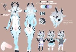 albedo_azura antlers ass balls black_markings blue_fur bow cervine chibi chocoteenie clothed clothing collar crossdressing deer dress english_text exotic_pupils fur girly hi_res horn legwear male mammal markings model_sheet multicolored_fur multiple_poses navel nipples nude open_mouth panties partially_retracted_foreskin penis pose purple_eyes simple_background skirt smile solo standing stockings sweater text uncut underwear white_fur