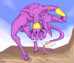 2015 anthro anthro_only ass balls beerus boner cum dragon_ball dragon_ball_super duskoerlikon erection looking_at_viewer male male_only nude one_eye_closed penis solo yellow_eyes
