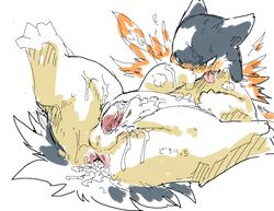 after_sex anus balls blush cum cum_in_ass cum_inside cum_on_chest cum_on_face cum_on_stomach male male_only nintendo noriburu penis pokemon pokemon_(species) straight_hair typhlosion