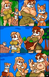 2015 anthro areola big_breasts breast_sucking breastfeeding breasts canine comic cream_the_rabbit erect_nipples female fox hi_res huge_breasts lagomorph male mammal mature_female nipples pussy rabbit sonic_(series) tails terrenslks vanilla_the_rabbit