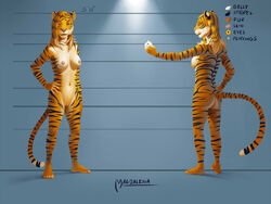 1girls abs anthro armpits ass back breasts eye_contact feet feline female furry half-closed_eyes jonas-pride looking_at_viewer mammal model_sheet nipples nude pose pussy solo tail text tiger watermark