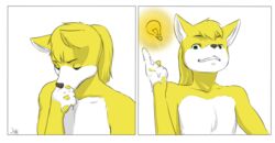 1boy 2015 anthro aogami bust_portrait canine cum cum_on_hand fox fur hi_res light_bulb looking_at_viewer male male_only mammal miles_yellow mileymouse nude solo thinking