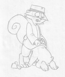 absurd_res anthro barefoot buckteeth coat digitigrade discarded_clothing duo fez greyscale hand_on_head hat hi_res kneeling male mammal mizzyam mole_(animal) monochrome morocco_mole no_visible_genitalia nude open_mouth oral pencil_(artwork) rodent secret_squirrel secret_squirrel_show squirrel surprised teeth traditional_media_(artwork) yaoi