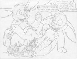 2boys absurd_res anatomically_correct anthro artie_(mizzyam) balls buckteeth dialogue duo easter egg egg_laying english_text erection furry greyscale hi_res holidays insertion lagomorph male mammal marty_(mizzyam) messy mizzyam monochrome open_mouth pencil_(artwork) penis rabbit reclining sitting speech_bubble tapering_penis teeth text traditional_media_(artwork) yaoi