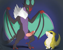 balls barefoot duo erection eye_contact feral holding_penis looking_up male nintendo noivern nude penis pokemon pokemon_(species) precum sandshrew seyrmo signature size_difference slightly_chubby spread_wings standing video_games winged_arms wings yaoi