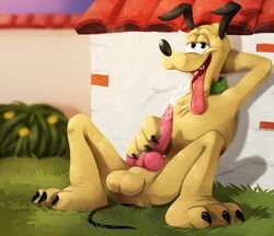 anus balls blitzdrachin canine cum cum_in_mouth cum_inside cumshot disney erection knot male male_only mammal masturbation orgasm penis pluto tongue