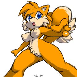 2015 anthro breasts canine crossgender erect_nipples female fox fur furry furry_only furry_tail mammal mtf_crossgender multiple_tails nipples nude pussy rule_63 solo sonic_(series) tail tails tailsko thick_thighs xylas