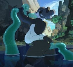 2015 2d 2d_animation anal animated anthro ass bear big_breasts breasts closed_eyes color female frame_by_frame gif hi_res mammal oral panda penetration tabuley tentacle water