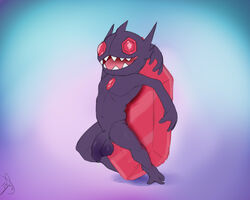 1boy anthro balls flaccid front_view full-length_portrait full_length gem imp looking_at_viewer male male_only mega_sableye nintendo nude open_mouth penis pinup pokemon portrait pose sableye sagging_balls seyrmo sharp_teeth signature solo standing teeth uncut video_games