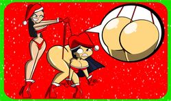 2girls ass big_ass big_breasts breasts christmas codykins123 dat_ass emma_(tdi) female_only hair heather_(tdi) huge_ass humanoid multiple_girls teeth the_ridonculous_race total_drama_island