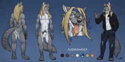 ass balls bandana canine hair judaswolf male mammal model_sheet nude pubes rock sheath tsaiwolf wolf