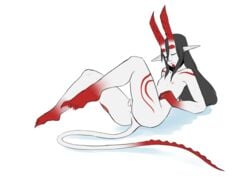 arbuzbudesh black_hair demon_girl female horns lady_wolf monster_girl nude original pointy_ears solo tail