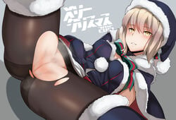 1girls 2015 anus artoria_pendragon artoria_pendragon_(alter) artoria_pendragon_(santa_rider_alter) ass black_legwear blonde_hair blush breasts cameltoe capelet censored christmas fate/grand_order fate_(series) female hair_over_one_eye hat large_breasts light_brown_hair looking_at_viewer lying mosaic_censoring netlk no_panties on_back pantyhose parted_lips pubic_hair purple_eyes pussy santa_costume santa_hat short_hair smile solo spread_legs sweat thighhighs thighhighs_over_pantyhose torn_clothes torn_pantyhose yellow_eyes