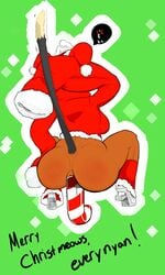 anal animal_humanoid ass big_butt blazblue bottomless candy candy_cane candy_cane_insertion cat_humanoid christmas clothed clothing colored facing_away feline female food garbledina half-dressed holidays humanoid large_insertion mammal penetration simple_background taokaka video_games