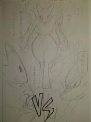 blaziken breasts comic crossover digimon female hand_drawn kewon nintendo pokemon pokemon_(species) renamon video_games zoroark