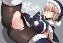 1girls 2015 anus artoria_pendragon artoria_pendragon_(alter) artoria_pendragon_(santa_rider_alter) ass black_legwear blonde_hair blush breasts cameltoe capelet censored christmas fate/grand_order fate_(series) female hair_over_one_eye hat large_breasts light_brown_hair looking_at_viewer lying mosaic_censoring netlk no_panties on_back pantyhose parted_lips pubic_hair purple_eyes pussy santa_costume santa_hat short_hair smile solo spread_legs sweat thighhighs thighhighs_over_pantyhose torn_clothes torn_pantyhose yellow_eyes