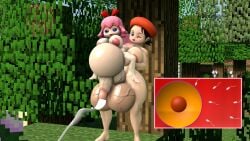 3d 3d_(artwork) adeleine big_penis cumflated cumflated_belly cumflation cumming_while_penetrating futanari impregnation kirby_(series) minecraft_background ovum potential_impregnation ribbon_(kirby) screen sperm_meets_ovum tagme
