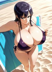 ai_generated alternate_ass_size alternate_body_type alternate_breast_size beach beautiful beauty bikini black_hair blue_eyes breasts clothed clothing female female_focus female_only gigantic_ass gigantic_breasts huge_ass huge_breasts hyper hyper_breasts hyper_butt large_ass large_breasts long_hair looking_at_viewer mommy nagiotoai navel nico_robin ocean one_piece open_eyes sand solo solo_female solo_focus stretched_clothing tight_clothing tropical voluptuous voluptuous_body voluptuous_female water