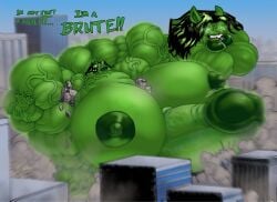 anthro_only city cityscape female female_focus female_only giant giantess green_body green_skin herm hermaphrodite hulk hyper hyper_balls hyper_breasts hyper_genitalia hyper_muscles hyper_penis hyper_testicles marvel muscles muscular muscular_female planetself rabbit rabbit_girl she-hulk