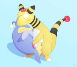 ampharos animal_genitalia anojaa blush covering_mouth cradling cum cum_on_self erection genital_slit handjob hands_over_mouth happy happy_sex kissing lanturn male nintendo orgasm penis pokemon pokemon_(species) sex simple_background slit tapering_penis video_games yaoi