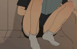 1boy animated black_bottomwear black_shirt book bulge bulge_squish couch gimmeyourmoni head_out_of_frame kim_dokja legs legs_together no_visible_genitalia omniscient_reader's_viewpoint on_couch reading reading_book skinny socks solo thighs white_socks